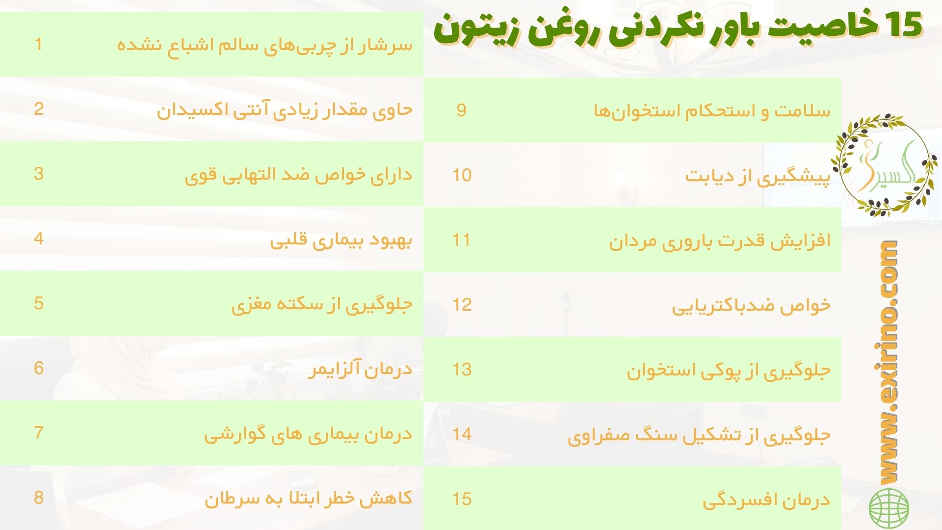 15 خاصیت باور نکردنی روغن زیتون                   